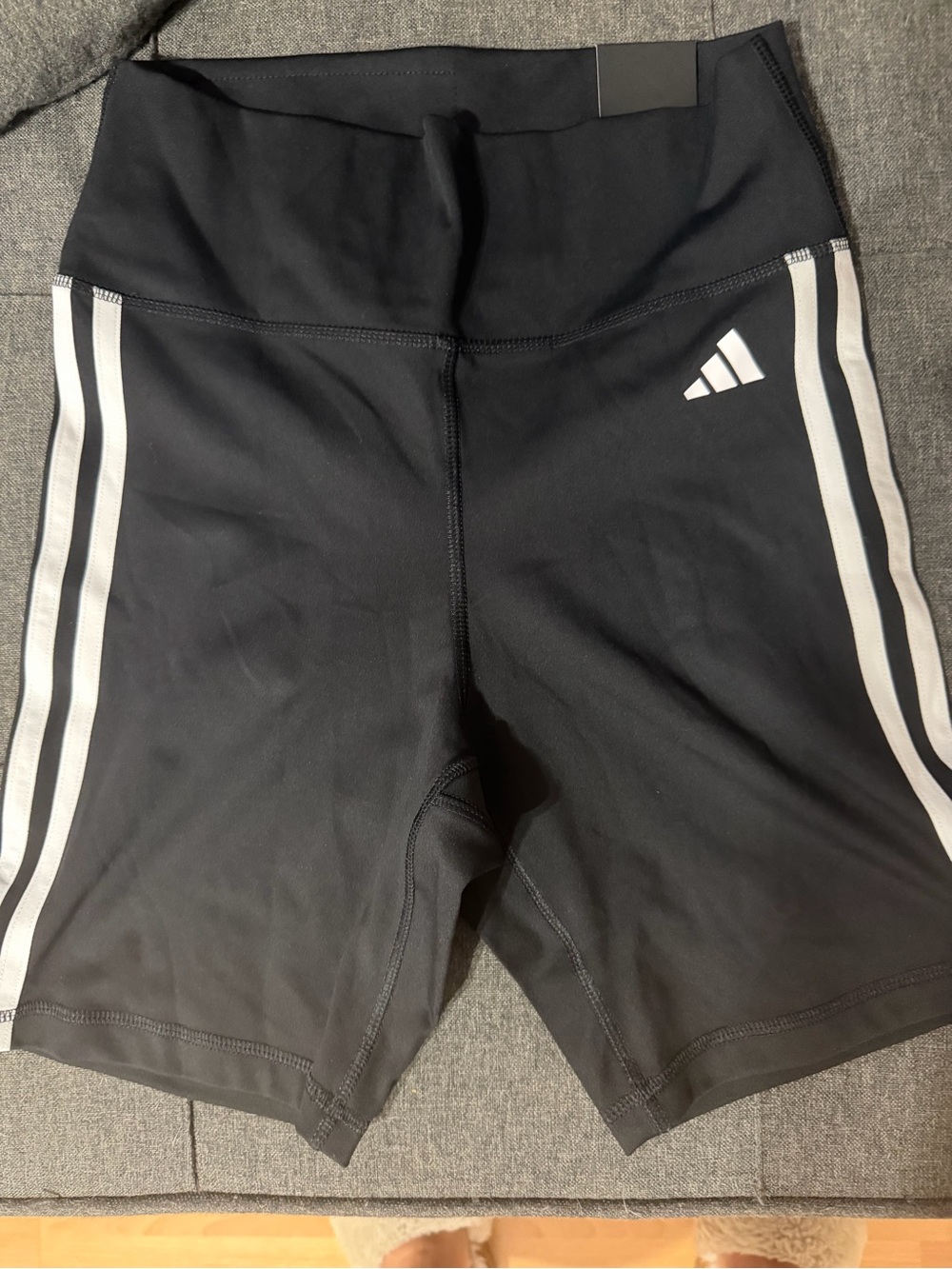 adidas High Rise Tight Fit Black Bike Shorts with White Triple Stripes